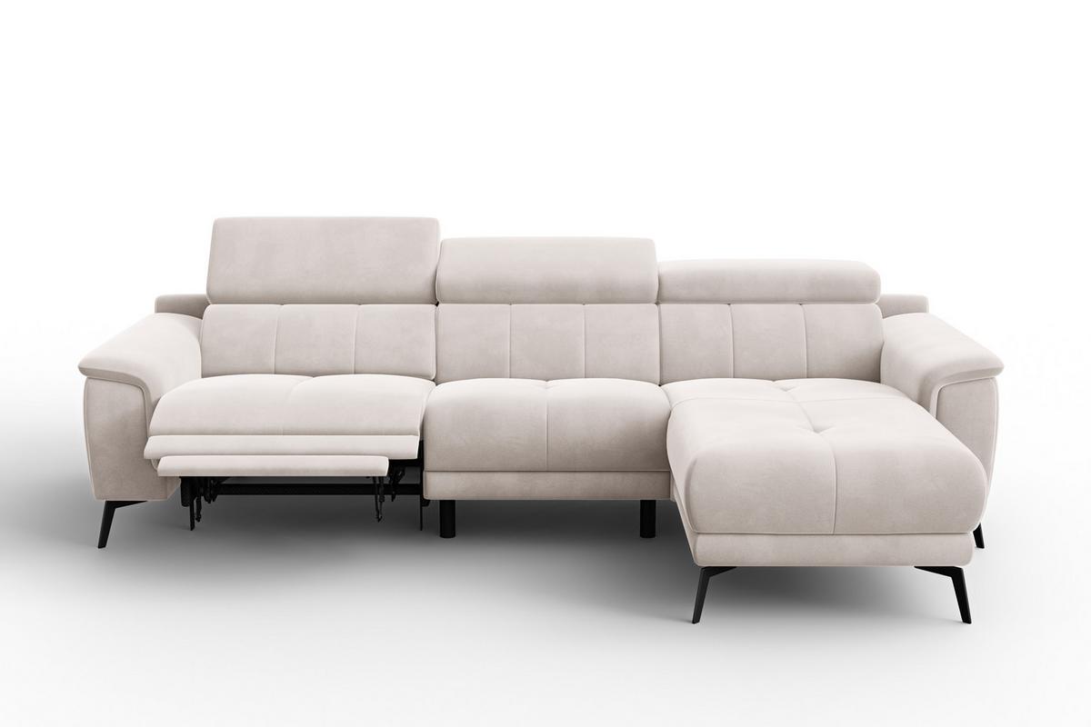 ECKSOFA FIERO 4-Sitzer RECHTS, Beiger Veloursstoff - Beige/Schwarz, Holz/Textil (288/170cm) - Courtois Laville