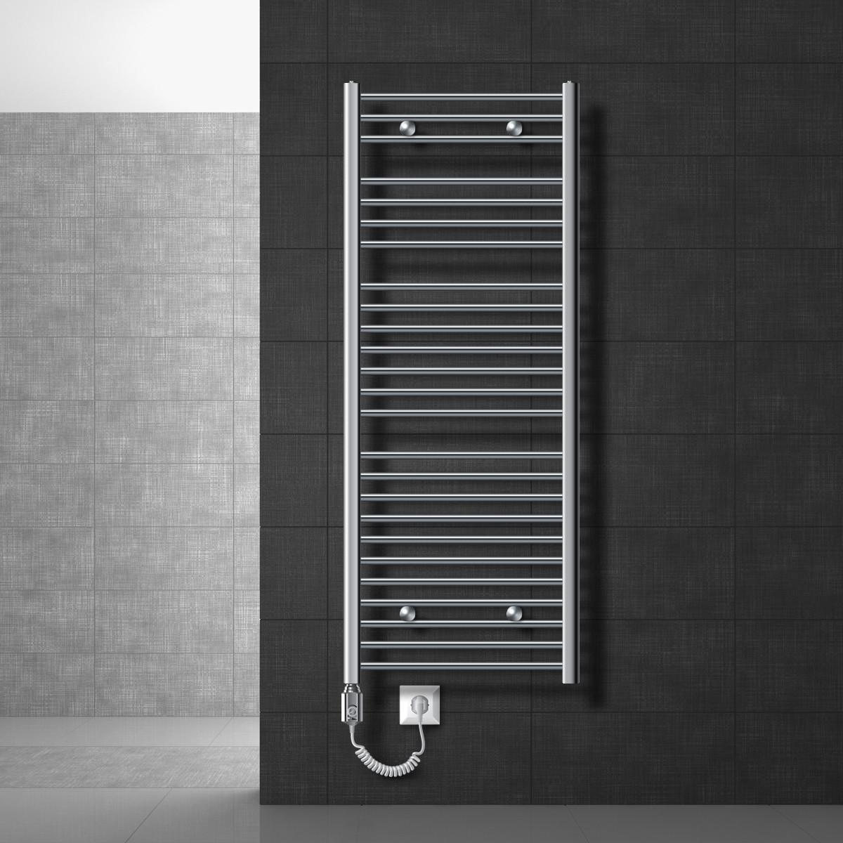 BADHEIZKÖRPER elektrisch Sahara 600x1500 mm Chrome gerade mit Heizstab 1200W - Chromfarben, Metall (3/150/60cm) - LuxeBath
