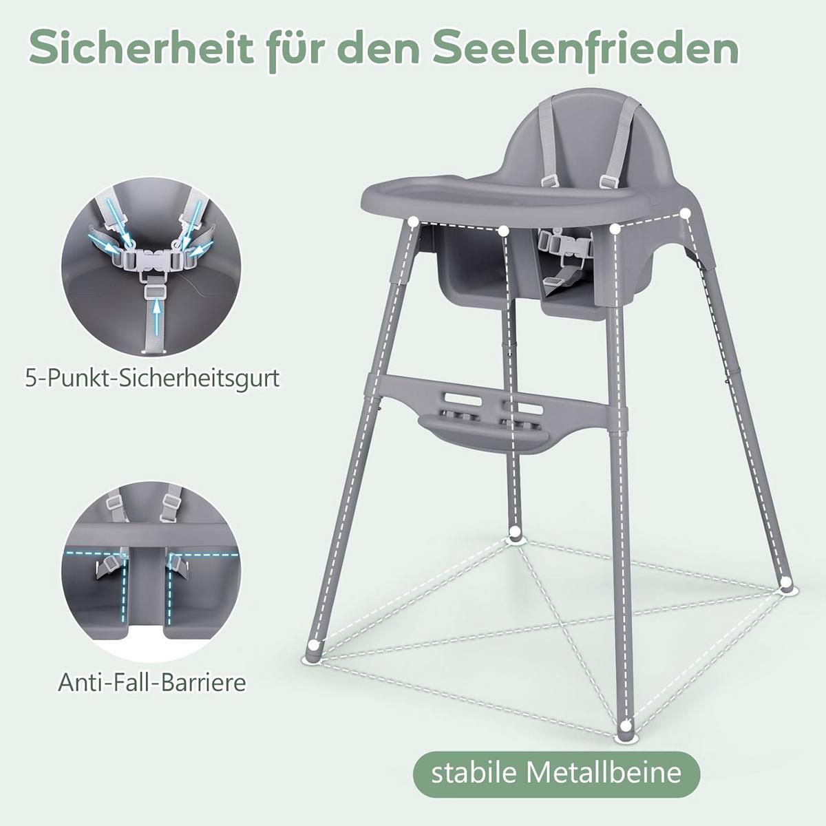 BABYHOCHSTUHL Grau - Grau, Kunststoff (66/87/61.5cm) - COSTWAY