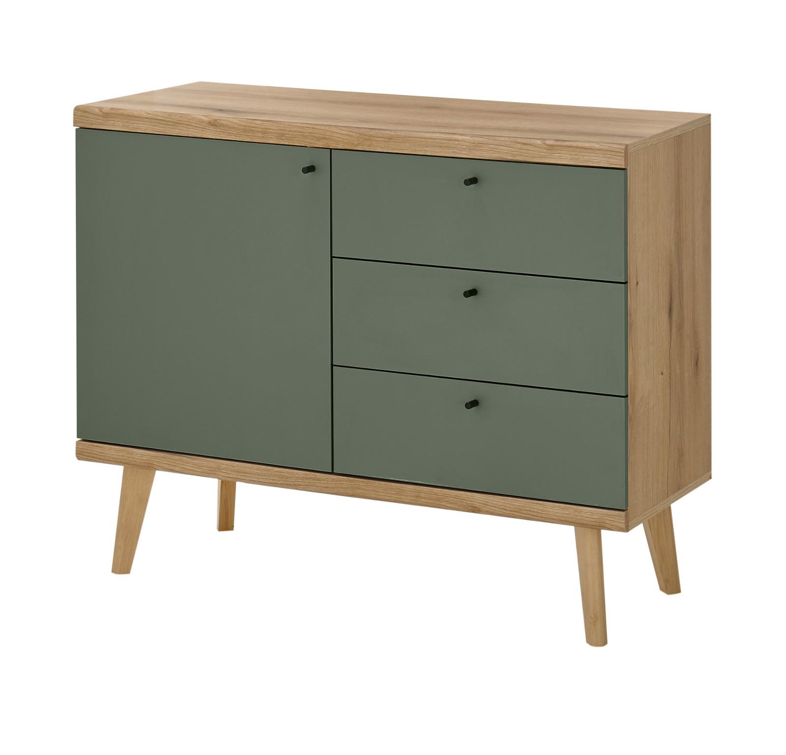 SIDEBOARD Salbei grün, Eiche Evoke, skandinavisch 107 x 83 cm, Kommode mit Vollauszug - Salbeigrün/Eichefarben, Holz/Holzwerkstoff (107/83/40cm) - Furn.Design