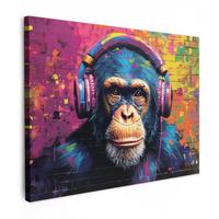 LEINWANDBILD Graffiti - Schimpanse - Straßenkunst - Kopfhörer - Affe Wandbild 40x30 cm - Blau, Textil (40/30cm) - MuchoWow