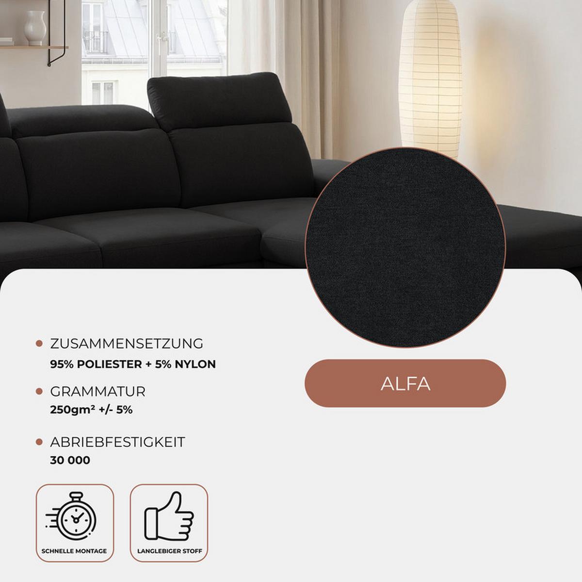 ECKSOFA PABLO mit Schlaffunktion und Bettkasten Schwarz - Schwarz, Holzwerkstoff/Kunststoff (250/90cm) - Idohome