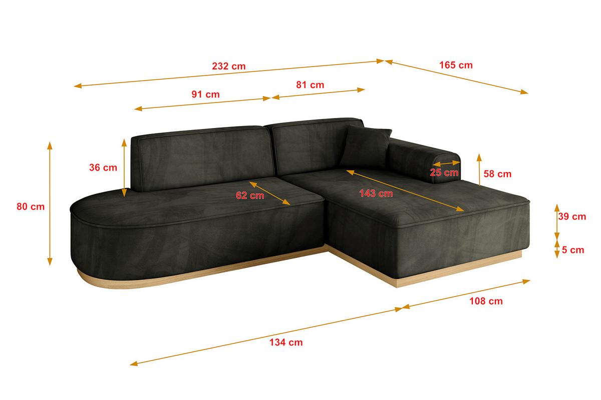 ECKSOFA Ottomane Rechts IREA-L1-v2 - 232x165x80 cm Schwarz - Schwarz, Holzwerkstoff/Textil (232/165cm) - ALTDECOR