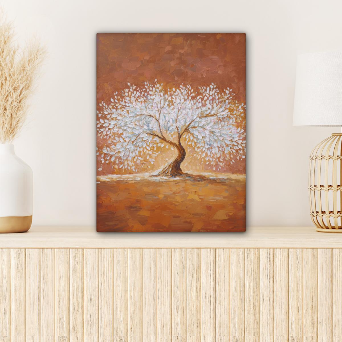 LEINWANDBILD Abstrakt - Baum - Weiß - Blätter Room Decor 30x40 cm - Braun, Textil (30/40cm) - MuchoWow