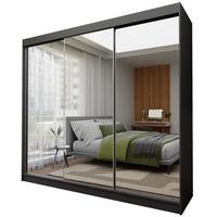 SCHWEBETÜRENSCHRANK BELLINA 240/216/61cm 3-türig mit Spiegel Grau - Grau, Holzwerkstoff (240/216/61cm) - MASSENO