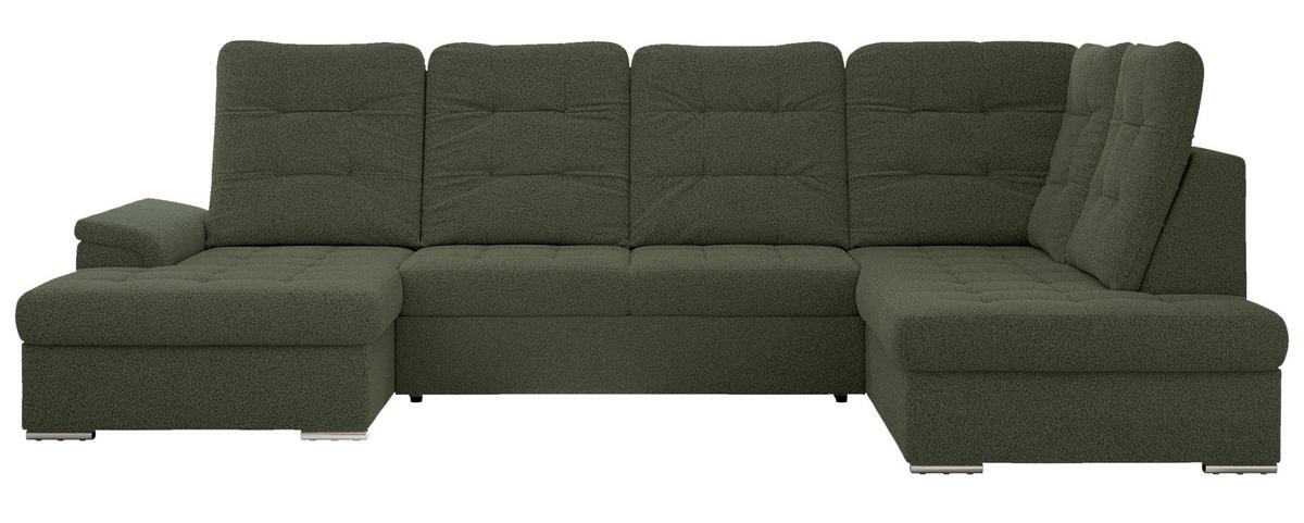 WOHNLANDSCHAFT MADRITO U - Grün Boucle - Rechts - Silberfarben/Grün, Textil/Metall (323/89/204cm) - MKS