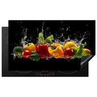 HERDABDECKPLATTE Paprika - Wasser - Gemüse - Schwarz Ceranfeldabdeckung 90x52 cm - Multicolor, Kunststoff (90/52/0.2cm) - MuchoWow