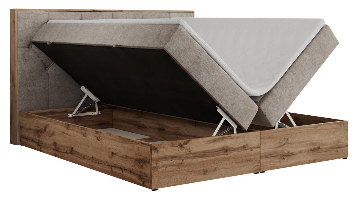 BOXBETT VENETO 140/200 Beige Struktur - H4 - Beige, Holz/Textil (140/200cm) - MKS