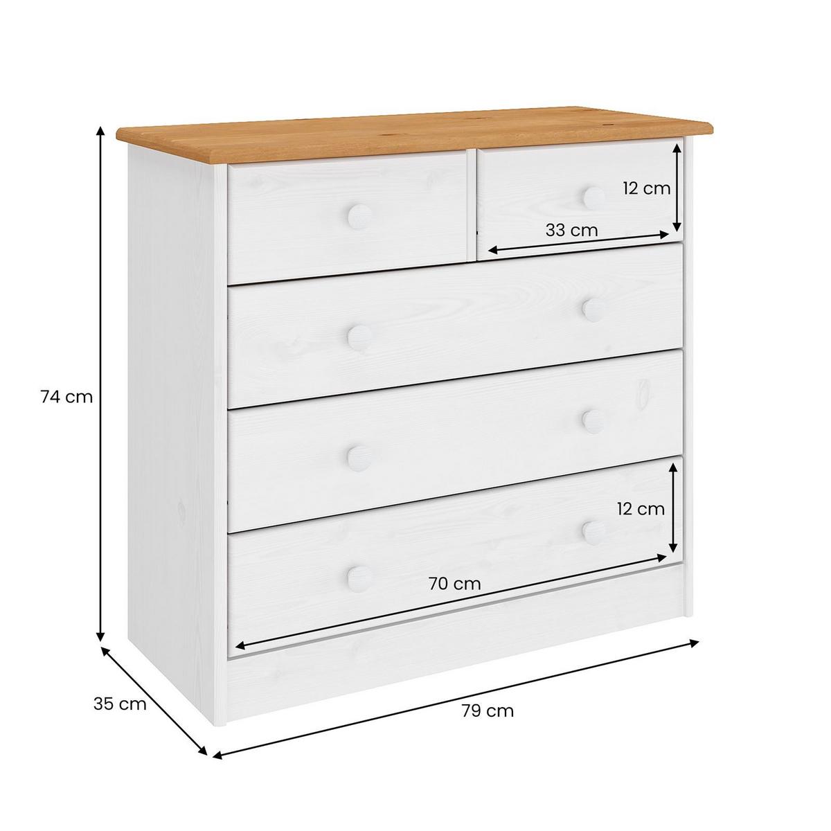 KOMMODE RONDO weiß/braun - Weiß/Braun, Holz (79/74/35cm) - IDIMEX