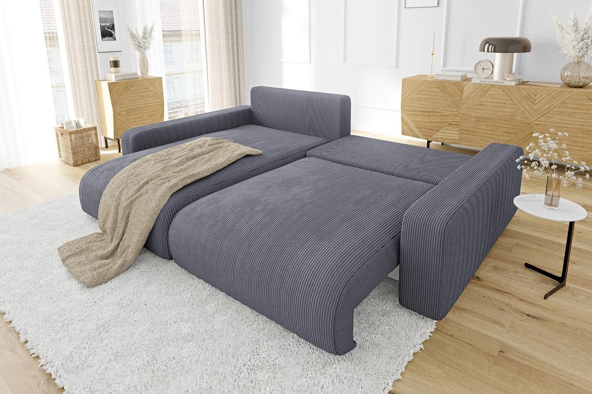 ECKSOFA Emma Grau Cord - Ottomane links - Grau, Textil (234/170cm) - S-Style Möbel