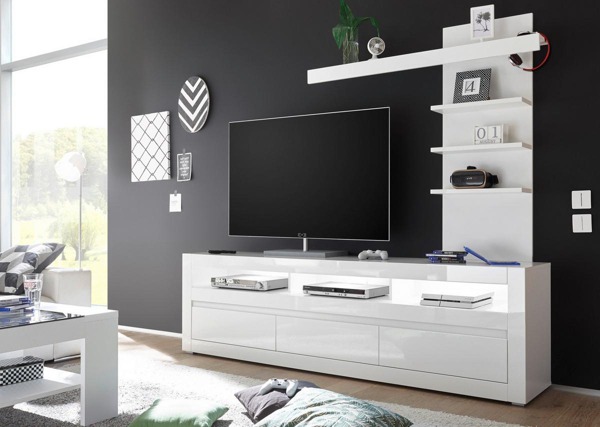 TV-LOWBOARD Hochglanz weiß, Flat-TV Unterschrank 217 cm mit Soft-Close-Funktion - Weiß Hochglanz/Weiß, Holzwerkstoff/Kunststoff (217/63/42cm) - Furn.Design