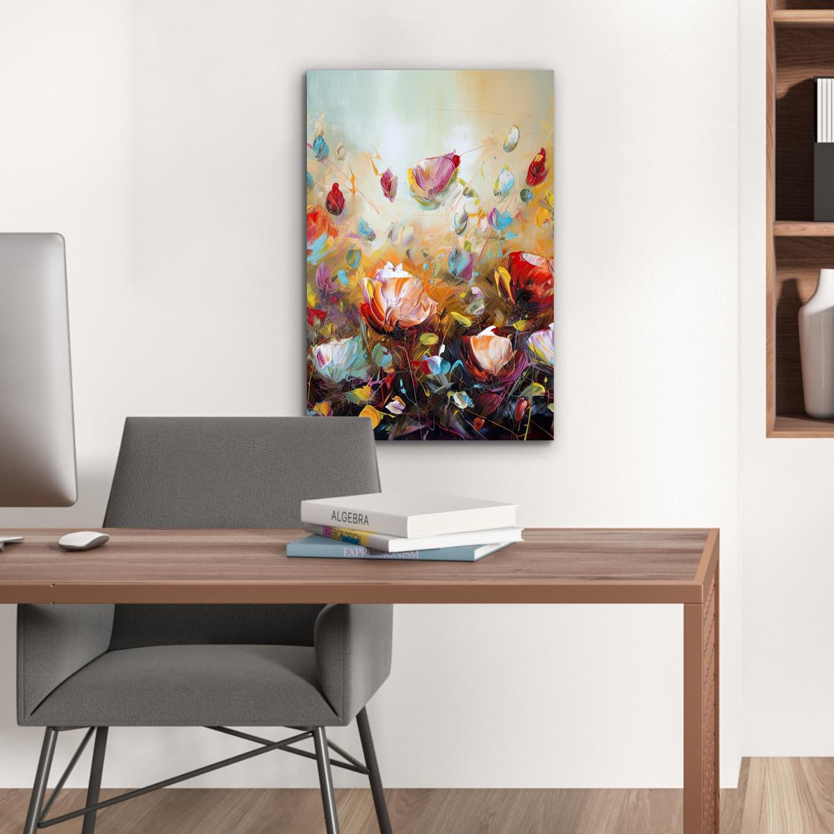 METALLBILD Blumen - Kunst - Natur - Ölgemälde Deko Schlafzimmer 40x60 cm - Multicolor, Metall (40/60cm) - MuchoWow