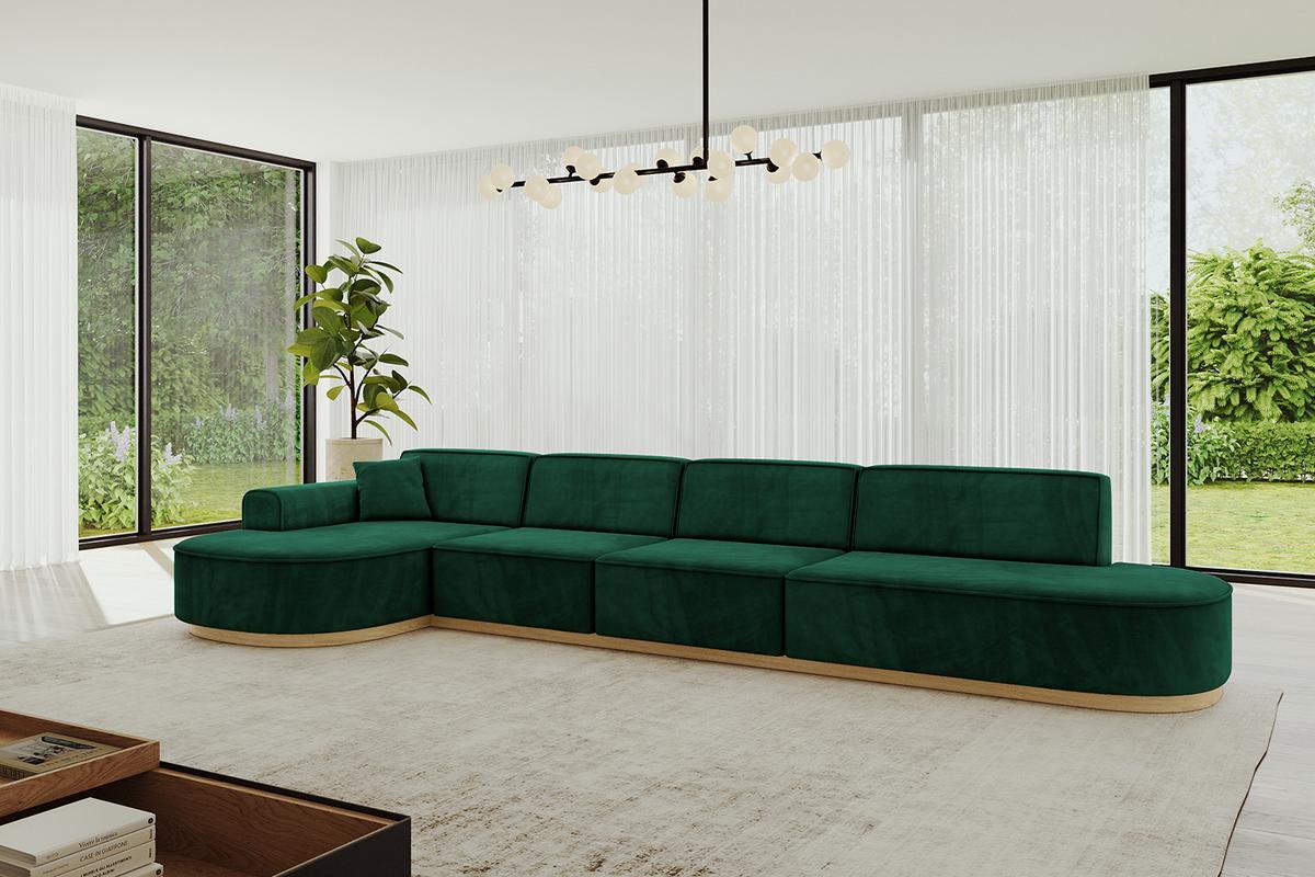 ECKSOFA Ottomane Links MARI-L3-v2 - 413x171x83 cm Grün Velours - Grün, Holzwerkstoff/Textil (413/171cm) - ALTDECOR