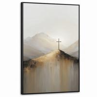 LEINWAND Bilder mit Rahmen - Hügel - Abstrakt - Kreuz - Christentum - 80x120 - Beige, Textil (80/120cm) - MuchoWow