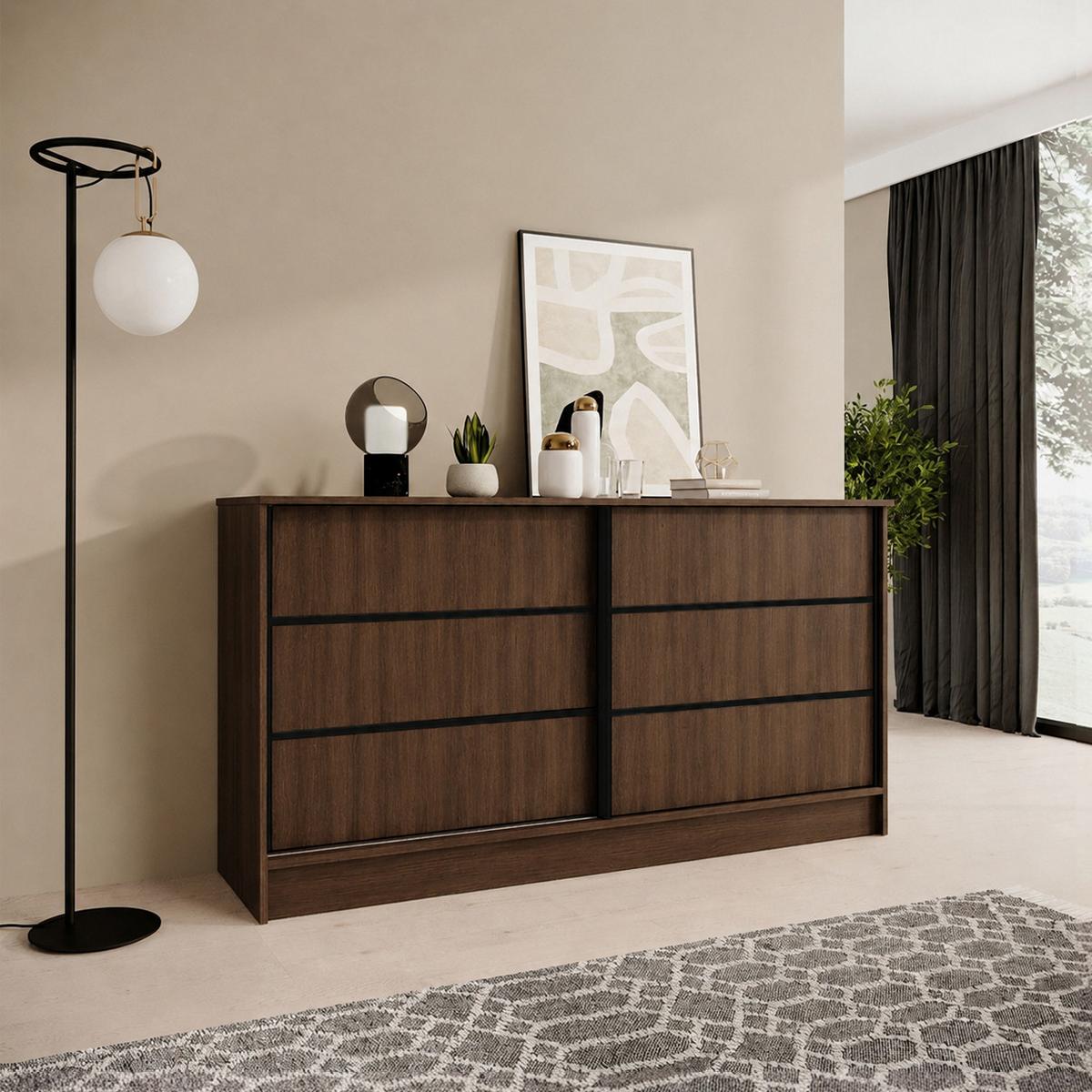 KOMMODE Mirela mit 2 Schiebetüren 160 cm, Walnuss+Schwarz - Walnussfarben/Schwarz, Holzwerkstoff (161/85/43.5cm) - Beautysofa