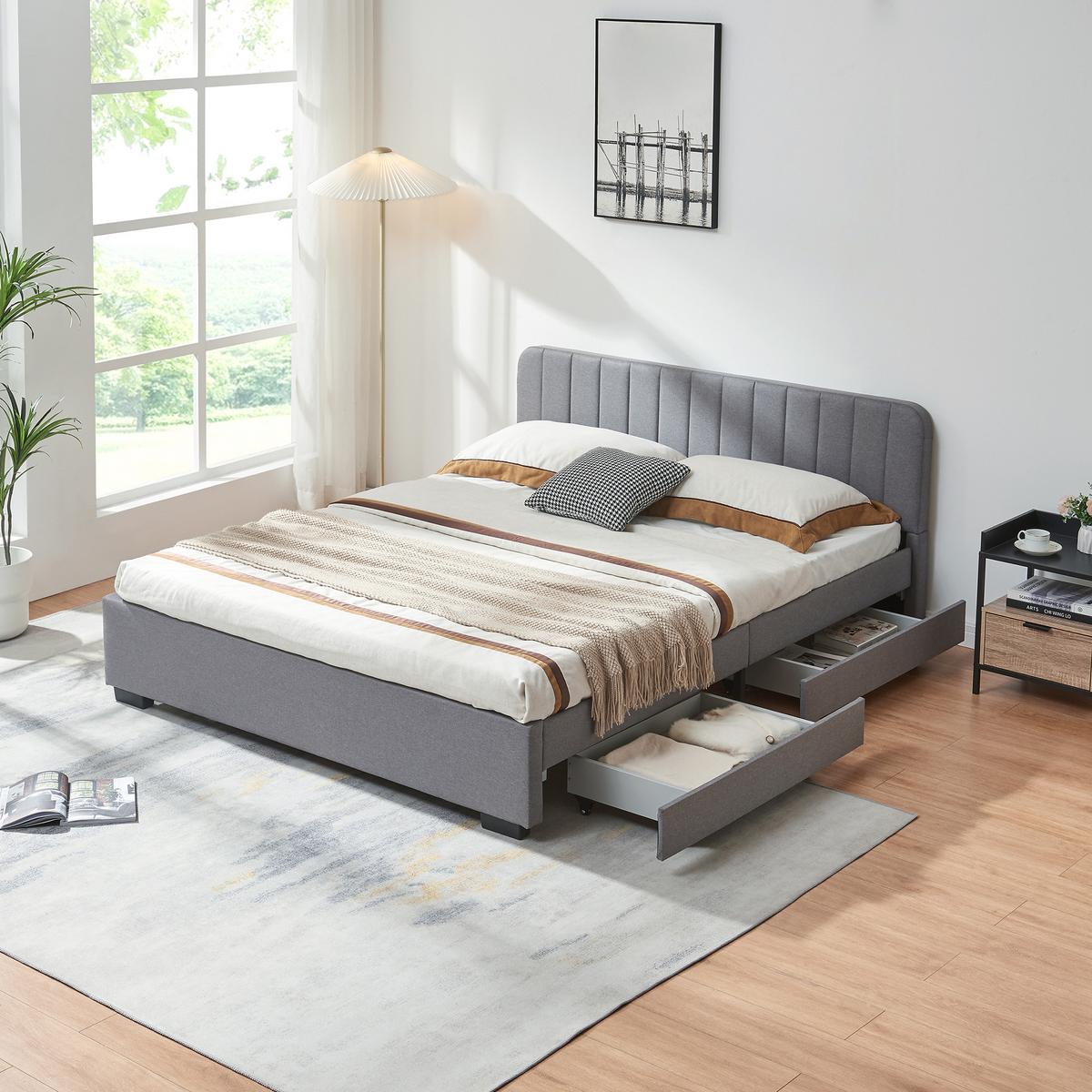 POLSTERBETT Nofrenna - Schwarz/Grau, Holzwerkstoff/Kunststoff (160/200cm) - [en.casa]