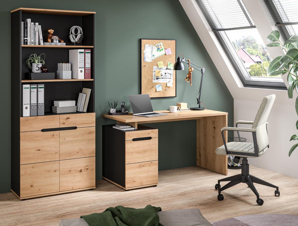 AKTENSCHRANK Eiche Artisan, Grau 80 x 190 cm, Büroschrank mit Soft-Close - Schwarz/Eiche Artisan, Holzwerkstoff/Kunststoff (80/190/37cm) - Inn.Furn