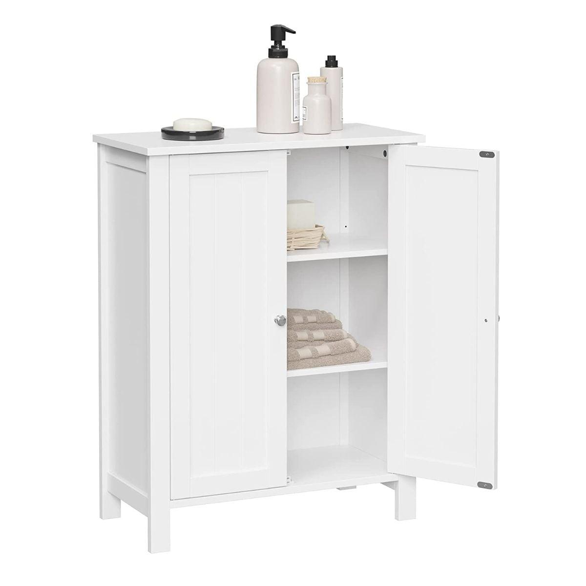 BADEZIMMER-BODENSCHRANK, Badezimmerschrank mit 4 Schubladen, freistehender Badezimmerschrank, mit 1 Tür, verstellbares Regal, 30 x 55 x 82 cm, Grau LH - Weiß, Holzwerkstoff (30/80/36cm) - Calicosy