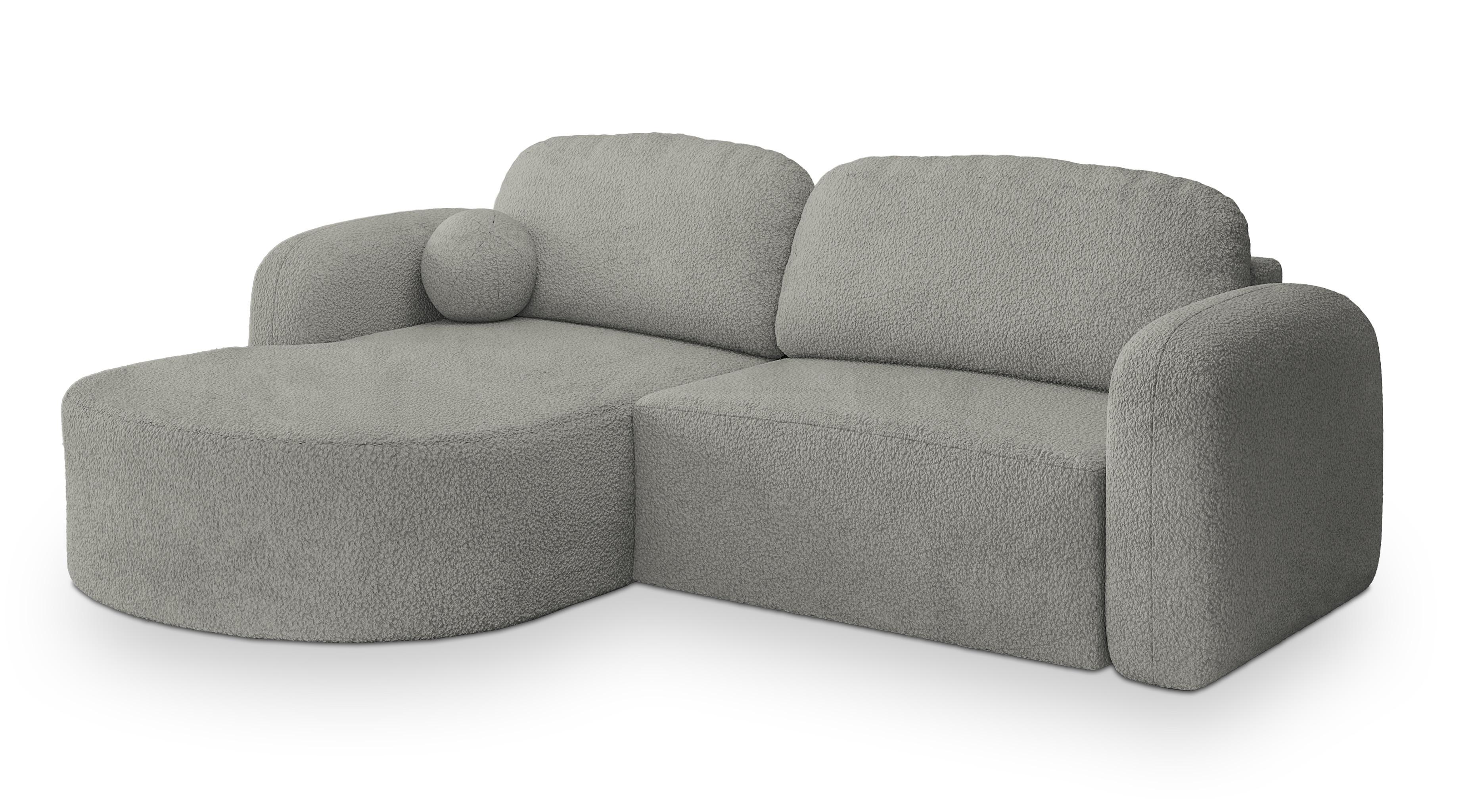 ECKSOFA AMILIA L-S Hellgrau Boucle-Stoff mit Schlaffunktion - Hellgrau, Holz (263/174cm) - MASSENO