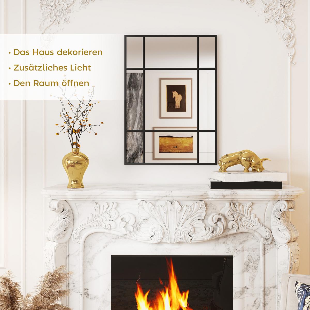WANDSPIEGEL Glas Metall Schwarz - Schwarz, Glas (2/70/50cm) - HOMCOM