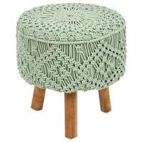 HOCKER Makramee Baumwolle Hellgrün Manzai - Hellgrün, Textil (40/44/40cm) - Beliani