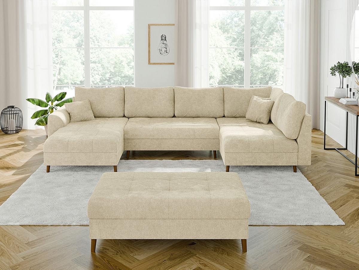 WOHNLANDSCHAFT inkl. Hocker Sigurd Beige Chenille - Beige/Braun, Holz/Textil (310/81/161cm) - S-Style Möbel