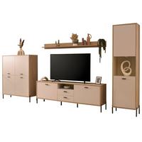 WOHNWAND Kaschmir, Eiche 384 cm Set 4-teilig, Wohnkombination mit Soft-Close - Kaschmir/Eichefarben, Glas/Holzwerkstoff (384/204/40cm) - Furn.Design