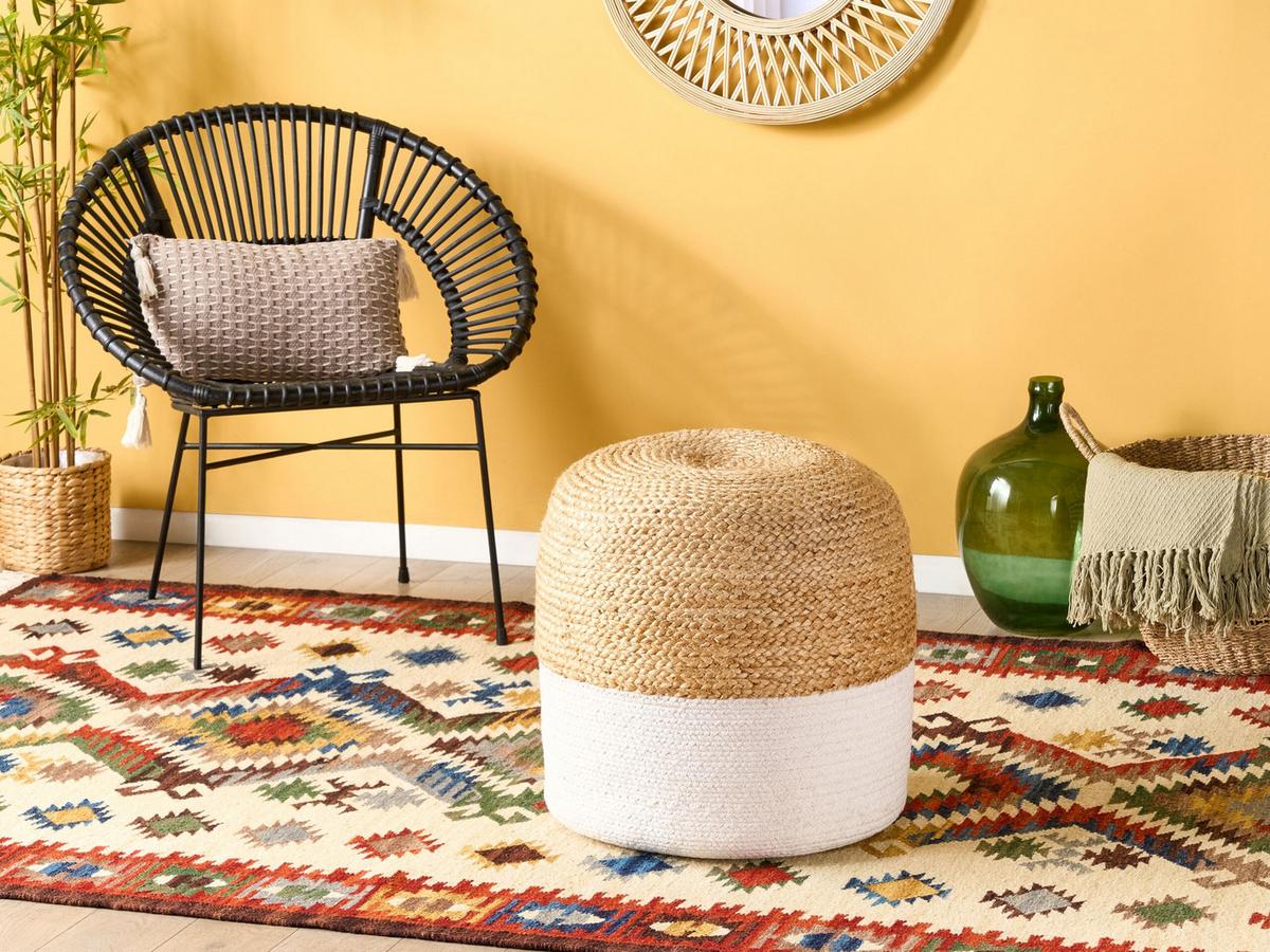 POUF Dalama 46/46/48 cm - Naturfarben/Weiß, Naturmaterialien (46/48/46cm) - Beliani