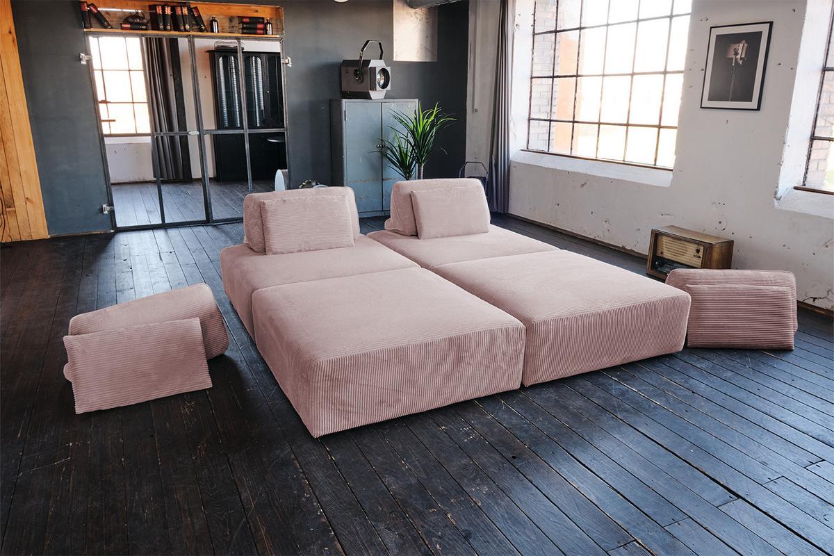 MODULSOFA WIOLO SOFT 4 MODULE 4 KISSEN Pink Cord - Schwarz/Rosa, Kunststoff/Textil (333/84/222cm) - KAWOLA