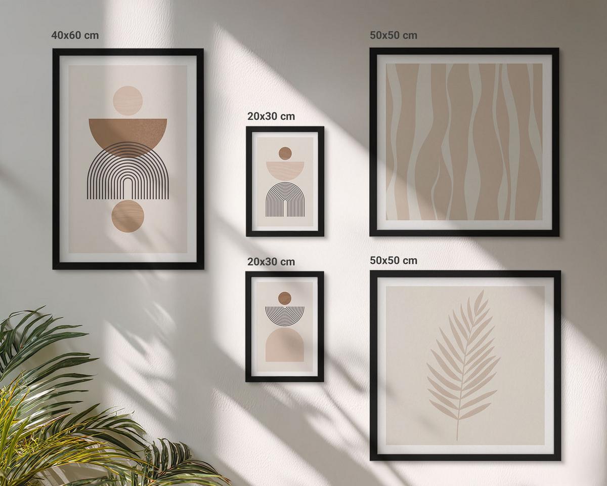 BILDER SET 5er Set - 50x50 cm & 20x30 cm & 40x60 cm Schwarzer Rahmen - Abstrakte Formen braun beige - Schwarz, Kunststoff (40/60cm) - TULUP