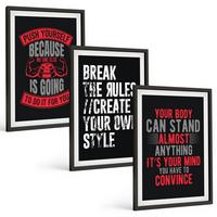 BILDER SET 3er Set - 40x60 cm Schwarzer Rahmen - Motivation, Training, Selbstentwicklung - Schwarz, Kunststoff (40/60cm) - TULUP