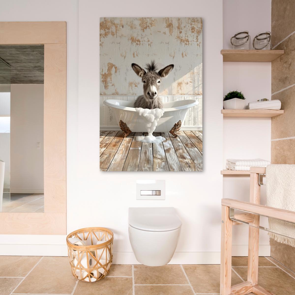LEINWANDBILD Esel - Tiere - Badewanne - Schaumstoff Deko XXL 80x120 cm - Weiß, Textil (80/120cm) - MuchoWow