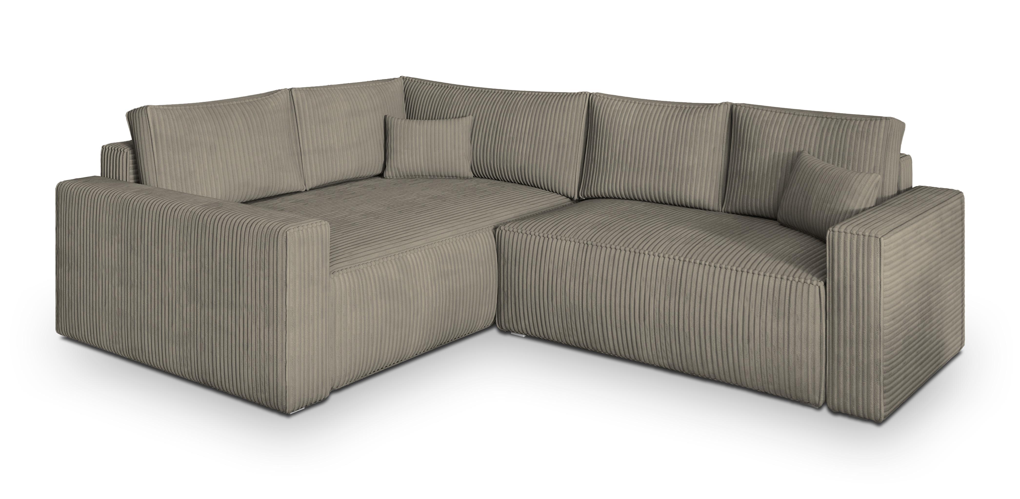 ECKSOFA ERONIS L-S Beige Kordstoff mit Schlaffunktion - Beige, Holz (265/194cm) - MASSENO