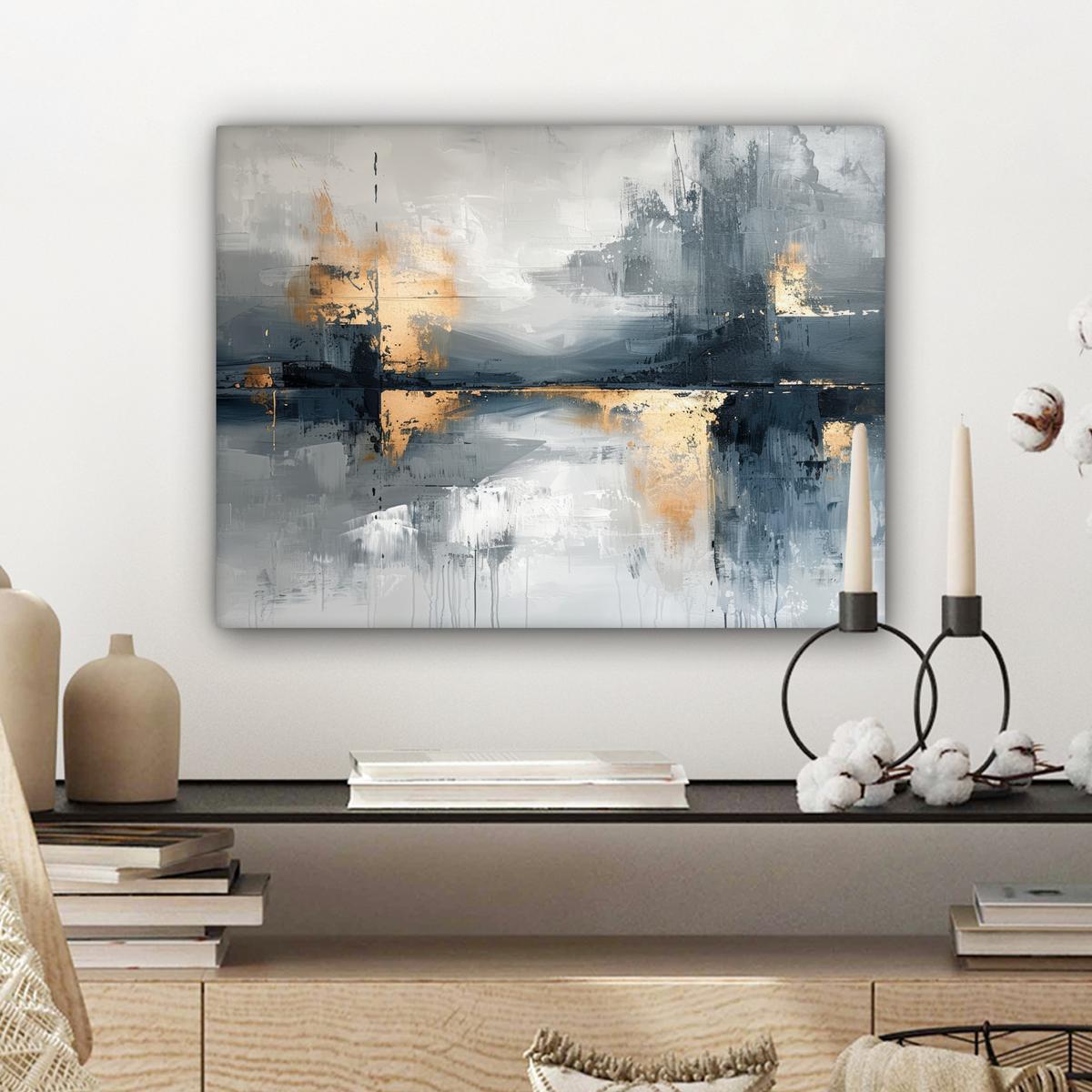 LEINWANDBILD Kunst - Grau - Gold - Abstrakt Wandbild 40x30 cm - Dunkelgrau, Textil (40/30cm) - MuchoWow