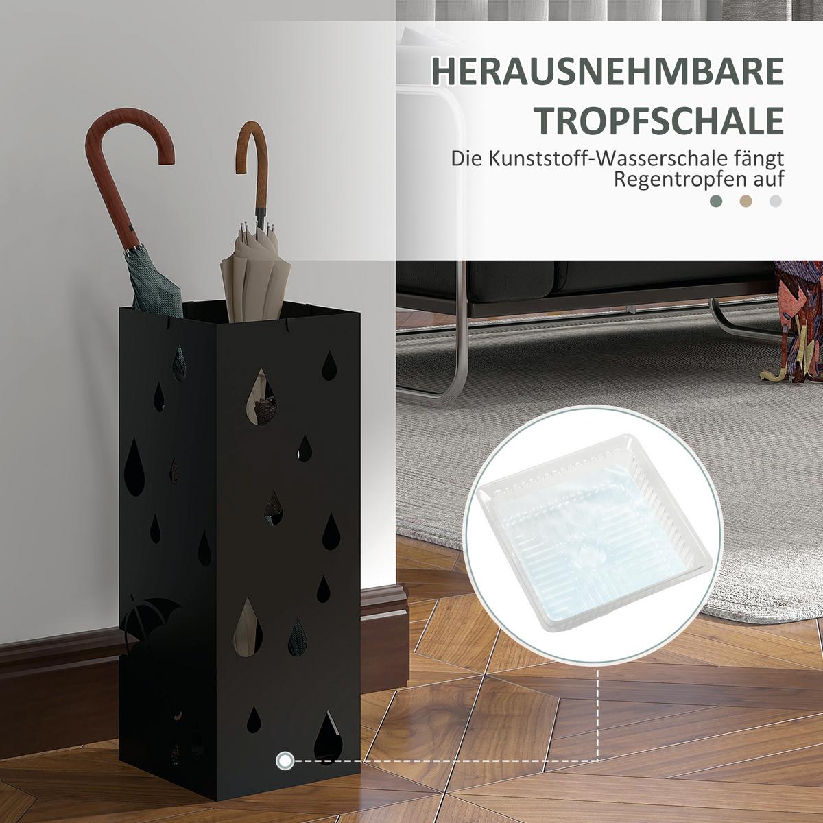 REGENSCHIRMSTÄNDER Schirmständer mit 4 Haken, Wasserauffangschale Stahl Schwarz - Schwarz, Metall (15.5/40/15.5cm) - HOMCOM