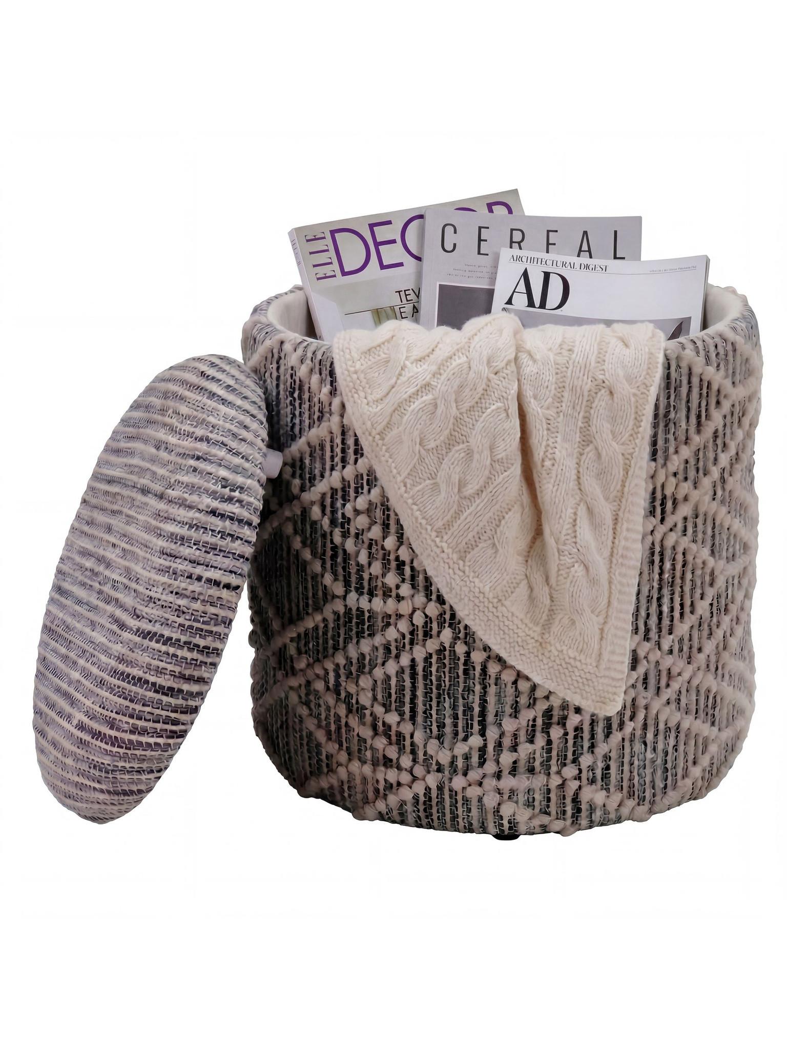 SITZHOCKER RHONE, Stoff, mit Textilbezug, Grau-Beige, Ø 40 x 45 cm - Grau, Textil (40/45/40cm) - KADIMA DESIGN