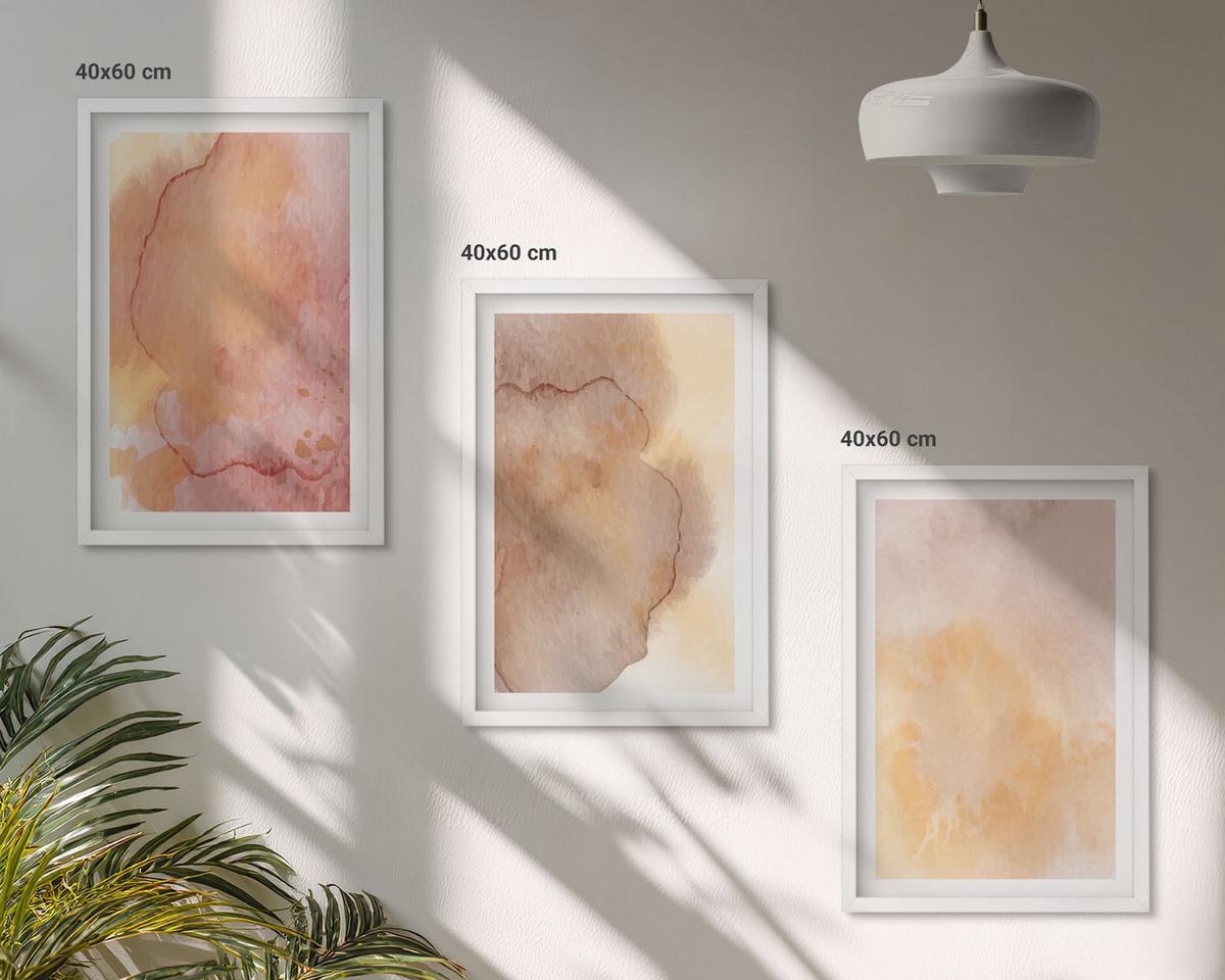 BILDER SET 3er Set - 40x60 cm Weißer Rahmen - Warme, farbenfrohe Aquarelltexturen - Weiß, Kunststoff (40/60cm) - TULUP