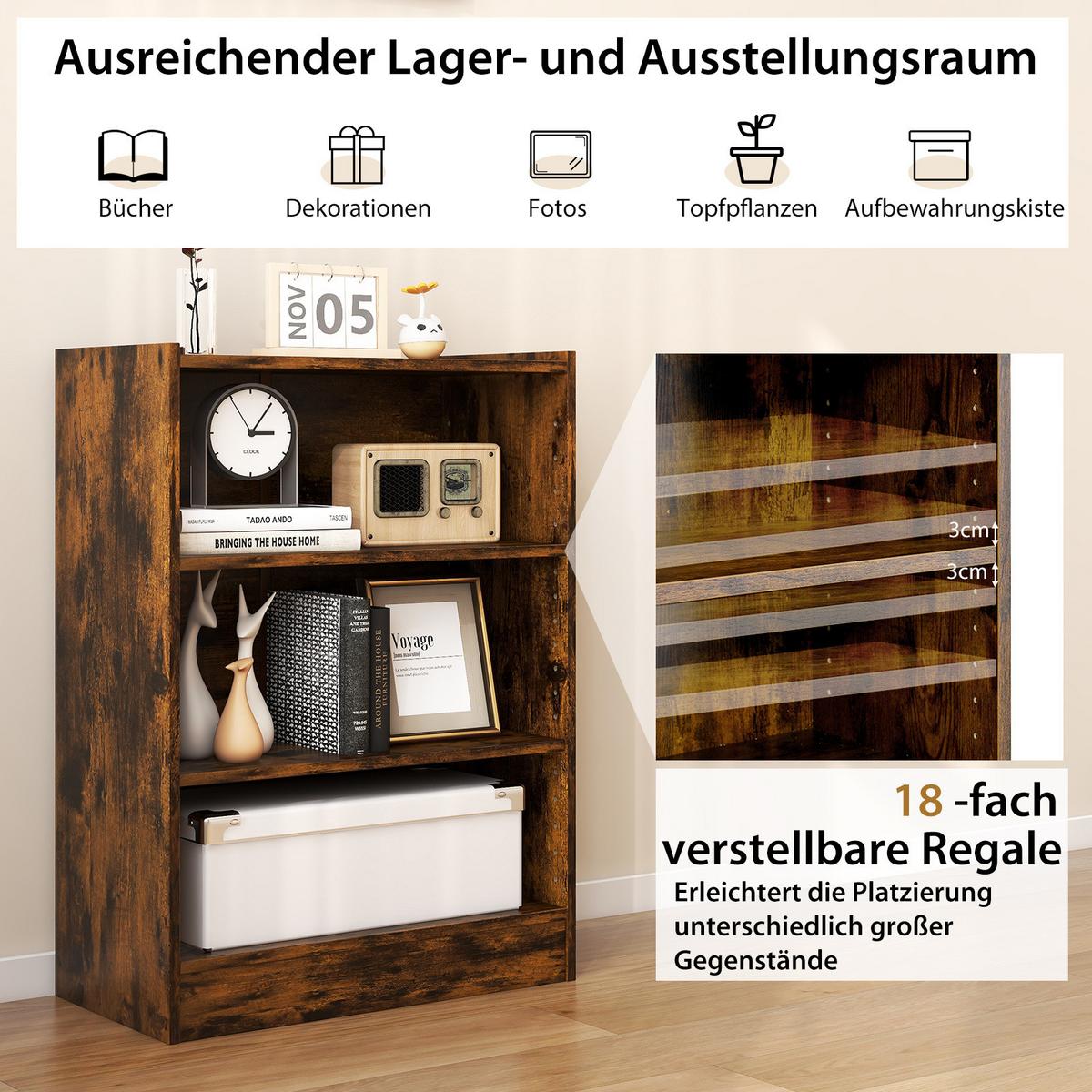 BÜCHERREGAL Braun - Braun, Holz (50/75/30cm) - COSTWAY