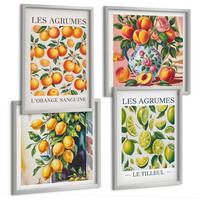 BILDER SET 4er Set - 50x50 cm & 40x60 cm Silberner Rahmen - Frische, farbenfrohe Zitrusfrüchte - Silberfarben, Kunststoff (50/50cm) - TULUP