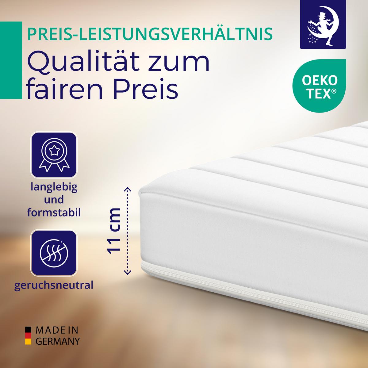 JUGENDMATRATZE 100x200 cm – Kaltschaummatratze H3 mit waschbarem Bezug - 11cm Höhe - Weiß, Textil (100/200cm) - Mister Sandman