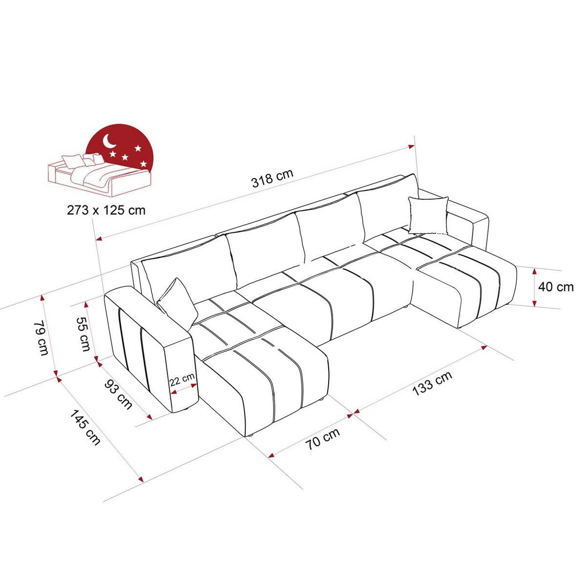 WOHNLANDSCHAFT U-Form Velours mit Bettkasten und Schlaffunktion - Creme, Holzwerkstoff/Textil (318/79/145cm) - Idohome