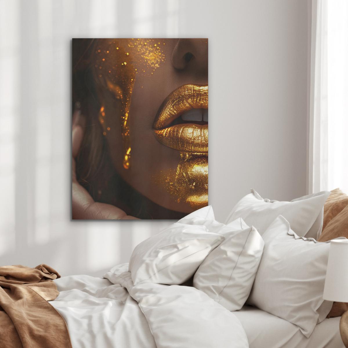 AKUSTIKBILD Frau - Gold - Luxus - Porträt Wandbilder 60x80 cm - Goldfarben, Kunststoff (60/80/0.9cm) - MuchoWow