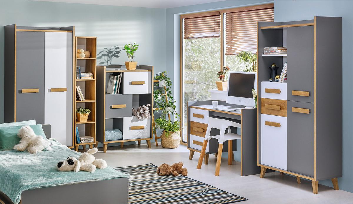 BÜCHERREGAL FIABA 90/195,2/55 cm Wohnzimmerregal Hochschrank Regal Anthrazit - Anthrazit, Holzwerkstoff (90/195.2/55cm) - MASSENO