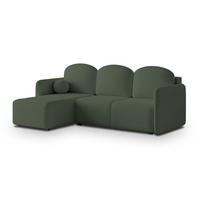 ECKSOFA SUVINO Grün Boucle-Stoff mit Schlaffunktion - Grün, Holz (230/143cm) - MASSENO