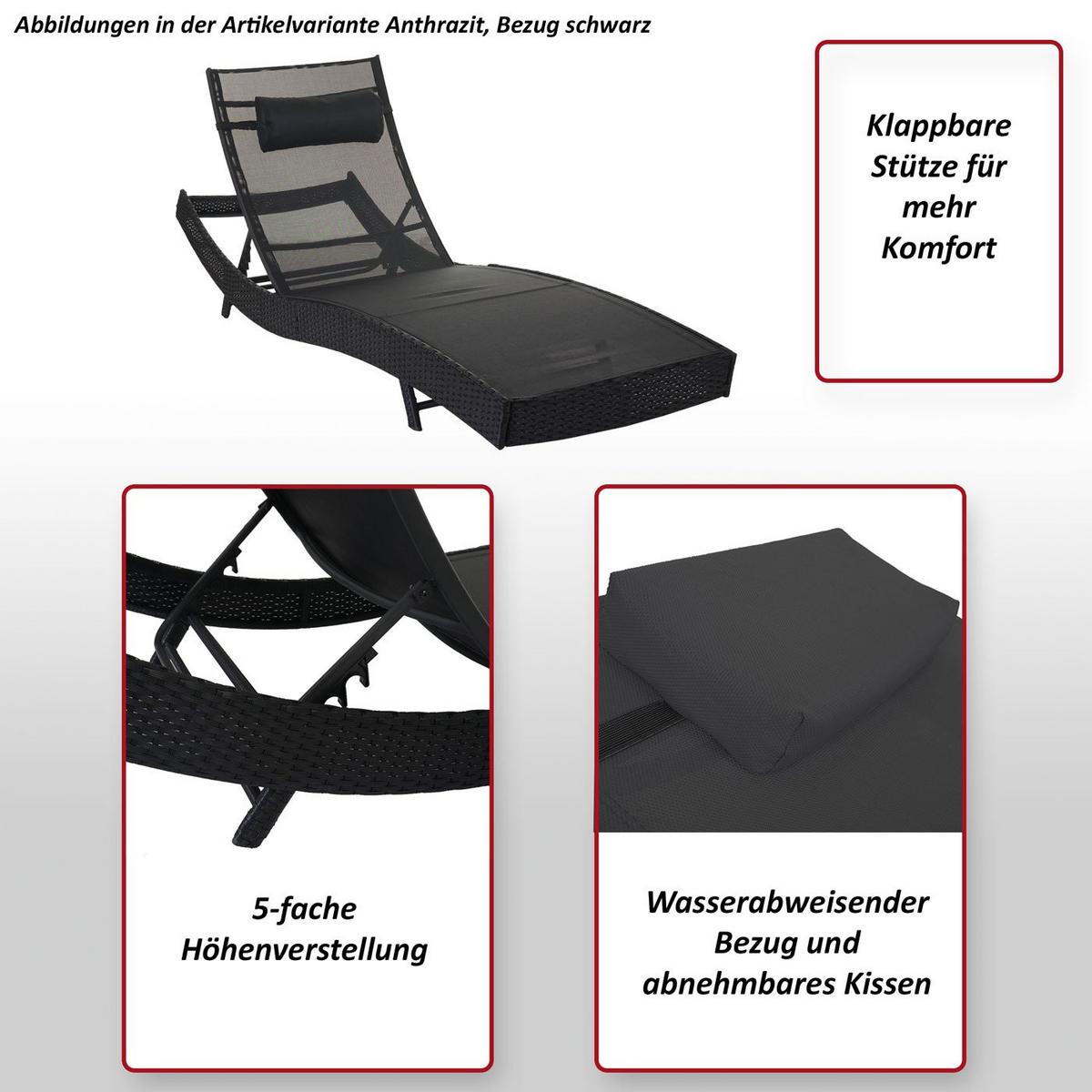 SONNENLIEGE Grau, Schwarz - Schwarz/Grau, Kunststoff (70/88/220cm) - MCW