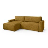 ECKSOFA BESMIR Gelb Kordstoff mit Schlaffunktion - Gelb, Holz (275/148cm) - MASSENO