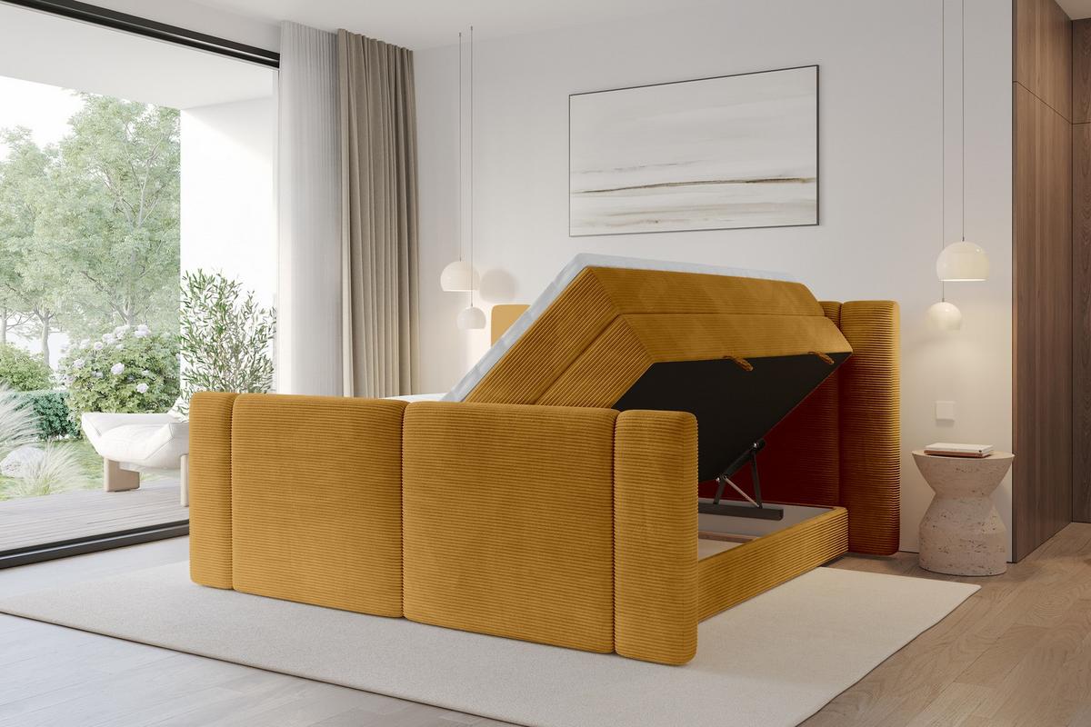 BOXSPRINGBETT mit Matratze H3/H4 - EVON KING Zanozek - 180x200 cm Senfgelb - Dunkelgelb, Holzwerkstoff (180/200cm) - ALTDECOR