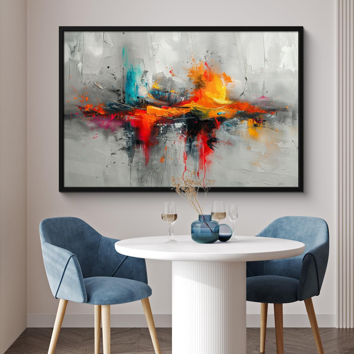 POSTER MIT RAHMENGERAHMTES BILD Moderne Kunst - Orange - Grau - Abstrakt 120x80 cm - Hellgrau, Papier (120/80cm) - MuchoWow