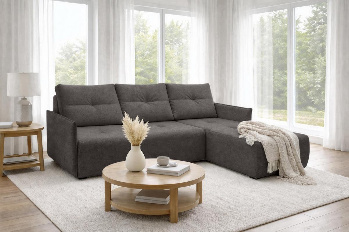 ECKSOFA L Form Damascus Dunkelgrau 212/143/88 cm Rechts mit Schlaffunktion - Dunkelgrau/Schwarz, Kunststoff/Textil (212/143cm) - AX Living