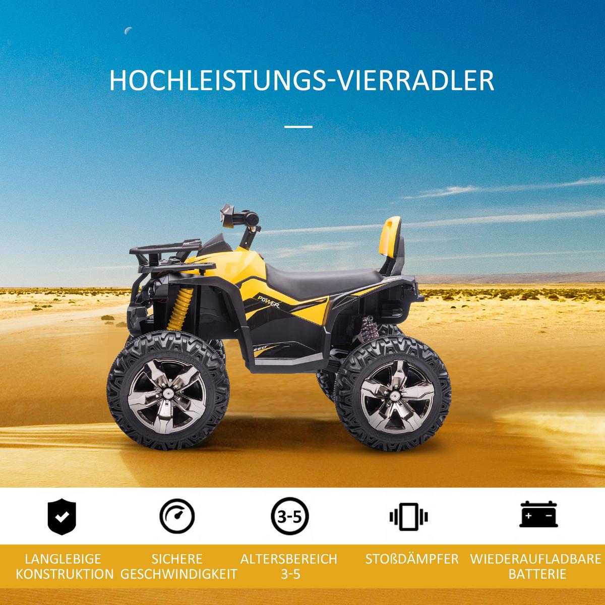 ELEKTRO-QUAD Kinderquad mit Scheinwerfer, Kindermotorrad mit USB-Anschluss, Gelb - Gelb, Metall (100/65/73cm) - HOMCOM